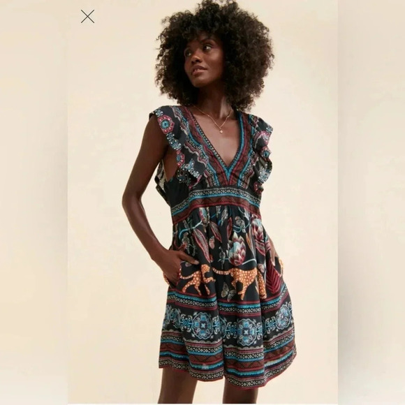Anthropologie Dresses & Skirts - Anthropologie V-Neck Plunge Tunic Mini Dress Black Tiger XXS